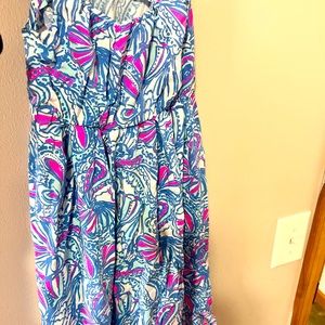 Lilly Pulitzer Target Girls Blue Pink Patterned Maxi Dress Tie Back - girls 4/5